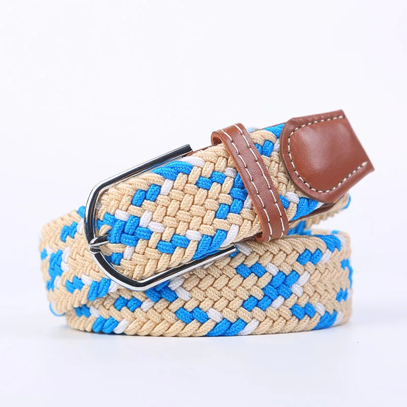Casual Knitted Pin Buckle Belt Woven Canvas Elastic Expandable Braided Stretch Belts Women Jeans