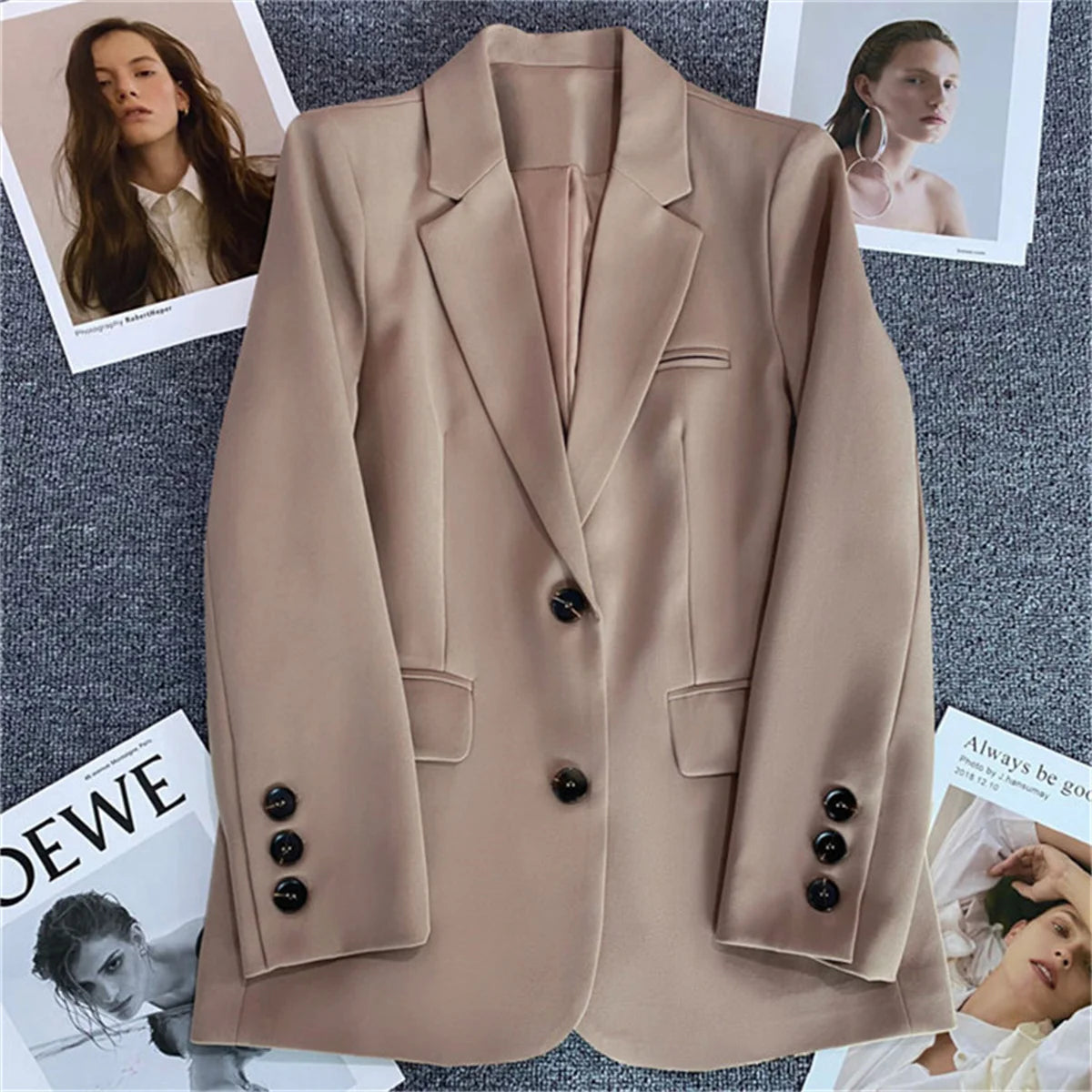 Women Jacket Small Suit Top Brown Suit Coat Loose Straight Temperament Slim Blazer for Women Chic