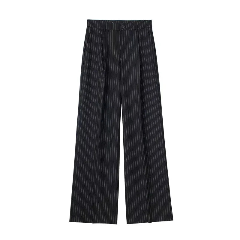 Women's Formal Pants Office Wear Women Striped Grey Black Cream Pants Woman High Waist Suit Pants Casual Wide Leg Trousers