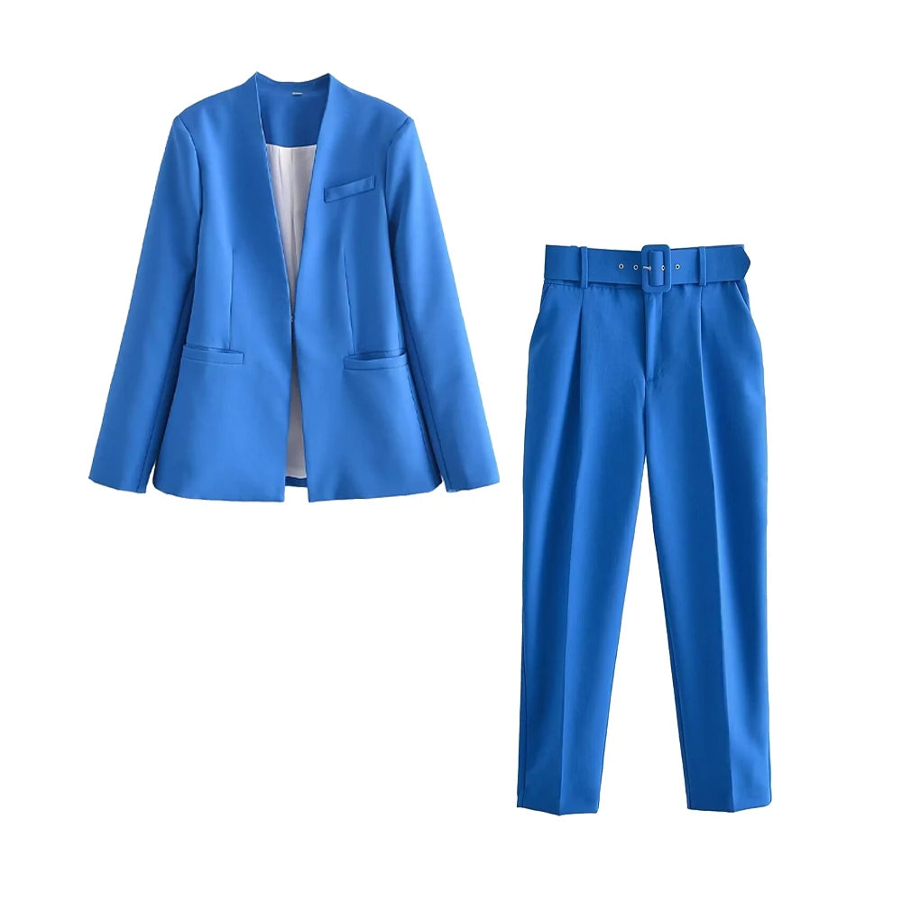 Casual Women's Wear Simple Fashion Solid Color Suit Top Straight Pants Set Two Piece Set Blazer Pants