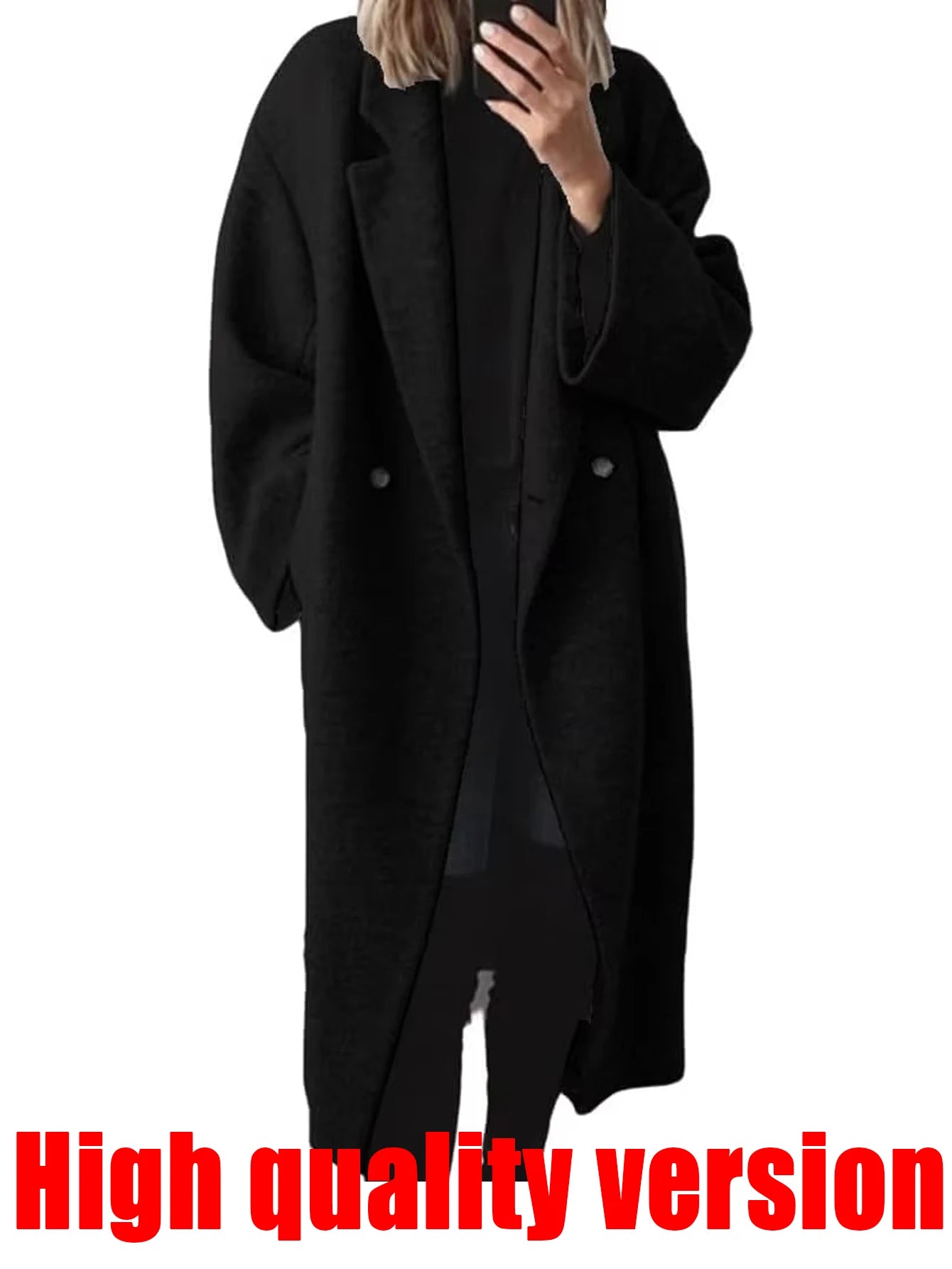 Double Breasted faux wool Coat Long Sleeve Notch Lapel Long Trench Coat