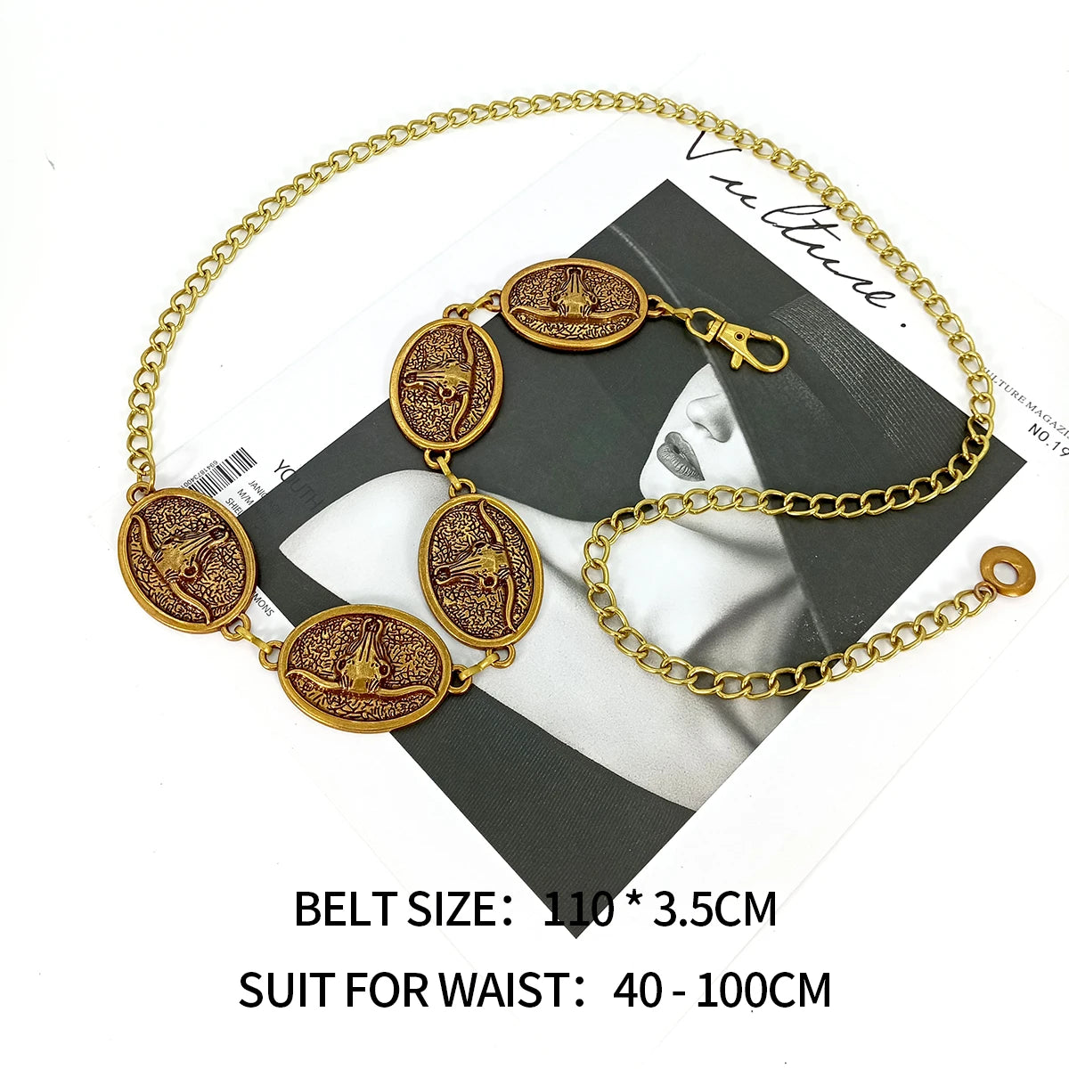 Vintage Silver Chain Belt Sun Bull Coins Female Waist  Dress Waistband Designer Belts For Women High Quality
