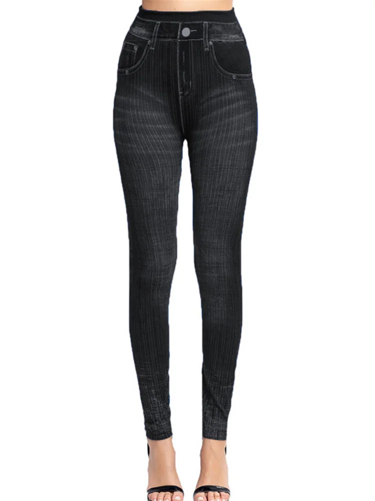 Leggings High Waist Elastic Butterfly Printed Pencil Pants Faux Denim Leggings