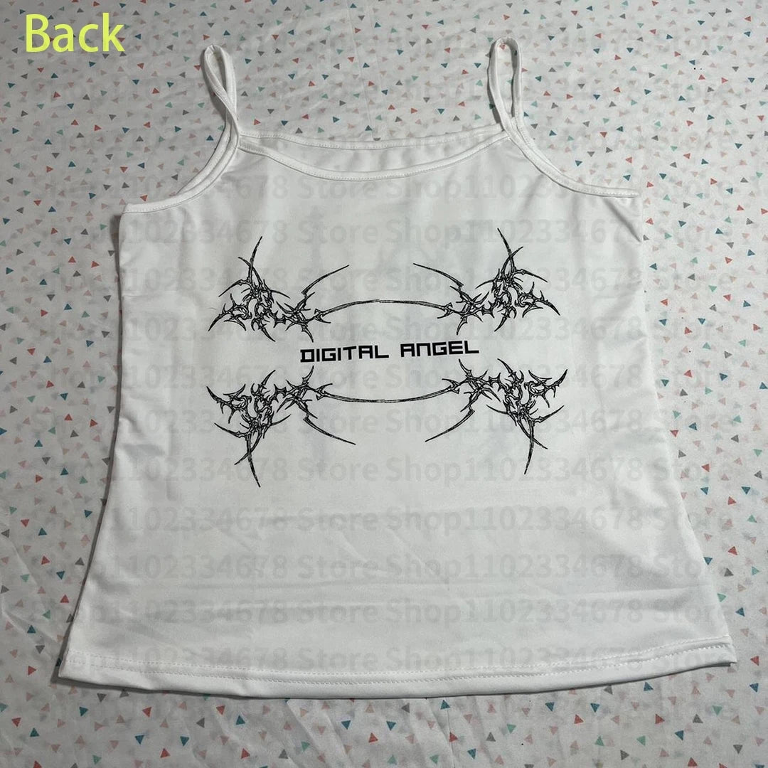 Aesthetic Sweet Sexy Tank Tops Women Sleeveless Casual Cartoon Print Tanks  All Match Cropped