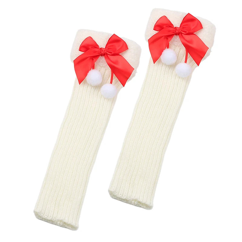 Winter Knit Leg Warmers with Faux Fur Trim and Button Detail Cozy Knee High Boot Socks Cable Knit Leggings