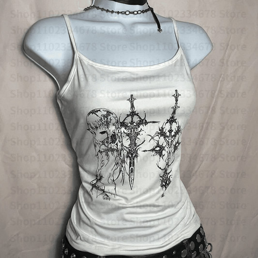 Aesthetic Sweet Sexy Tank Tops Women Sleeveless Casual Cartoon Print Tanks  All Match Cropped