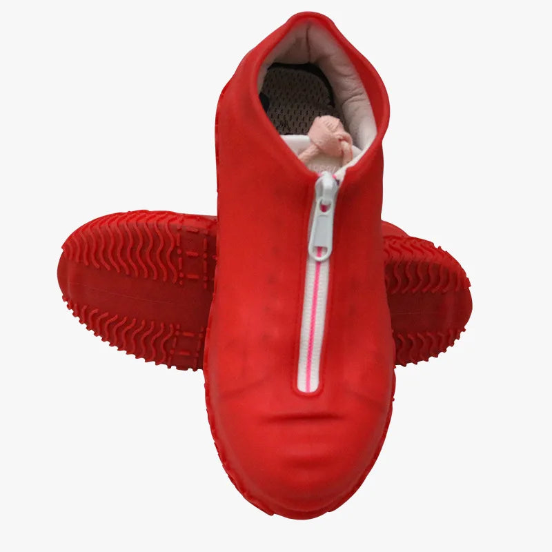 Waterproof Zipper Silicone Shoe Cover Rain Boots Unisex Outdoor Solid Non-Slip Wear-Resistant Reusable Shoe Cover