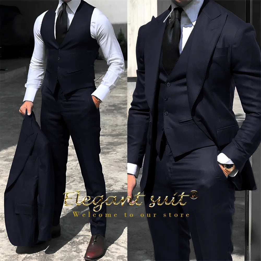 Men's business suit 3-piece set (jacket + vest + trousers) advanced custom men's office formal suit set