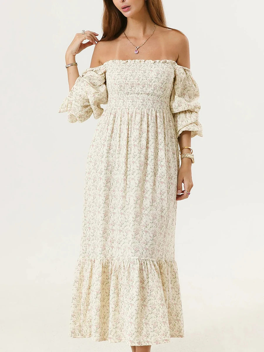 Maxi Dress with Long Sleeves and Off-Shoulder Design