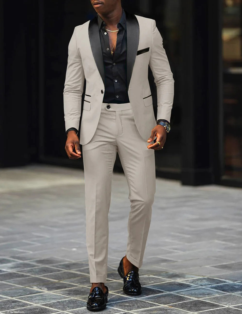 Men's Fashion Business Casual Two-piece, Comfortable and Breathable Slim-fit Side Slit Single-button Suit Jacket+trousers