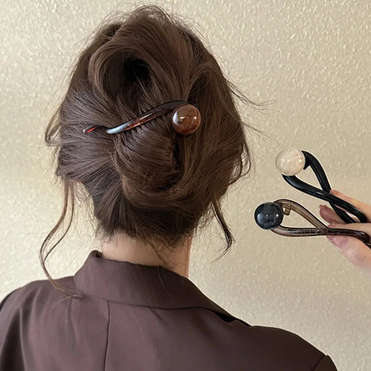 Twist Hair Clip Plastic Acrylic Bead Imitation Pearl Hairpin Twisted Design Women Hair Accessories