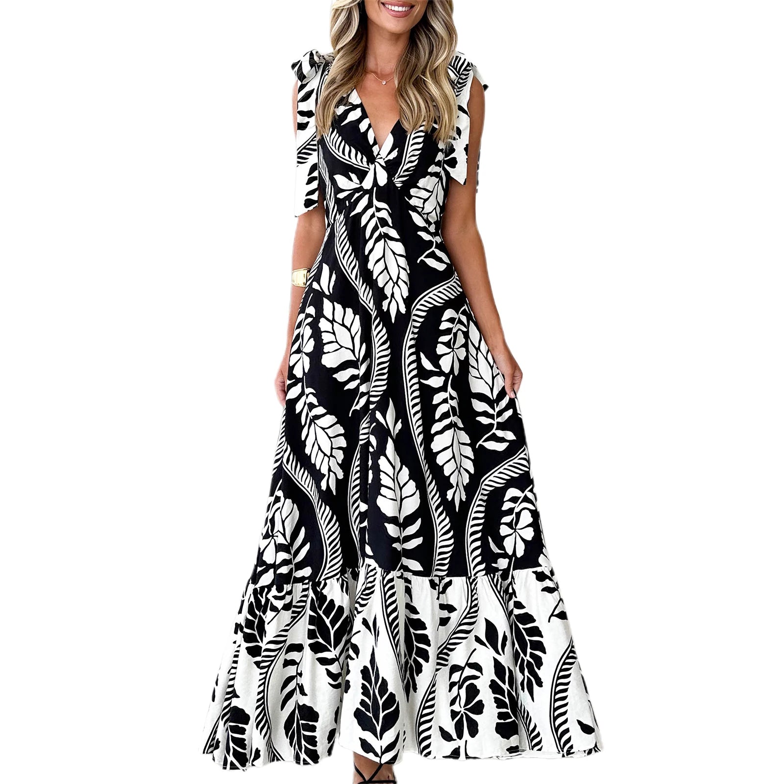 Elegant Floral Print Sleeveless V Neck Maxi Dress with Open Back and Spaghetti Straps for Women s Summer Fashion