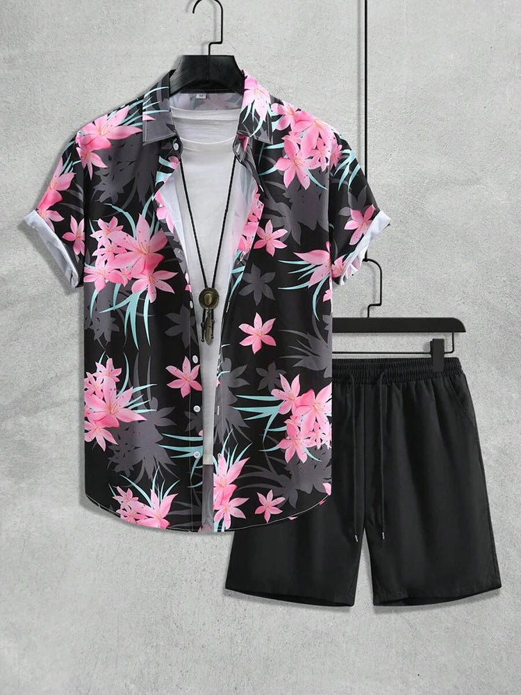 Summer Men's Short-sleeved Shirt Beach Shorts Set Outdoor Everyday Men's Summer Shorts Street Fashion Men's Casual Shirt