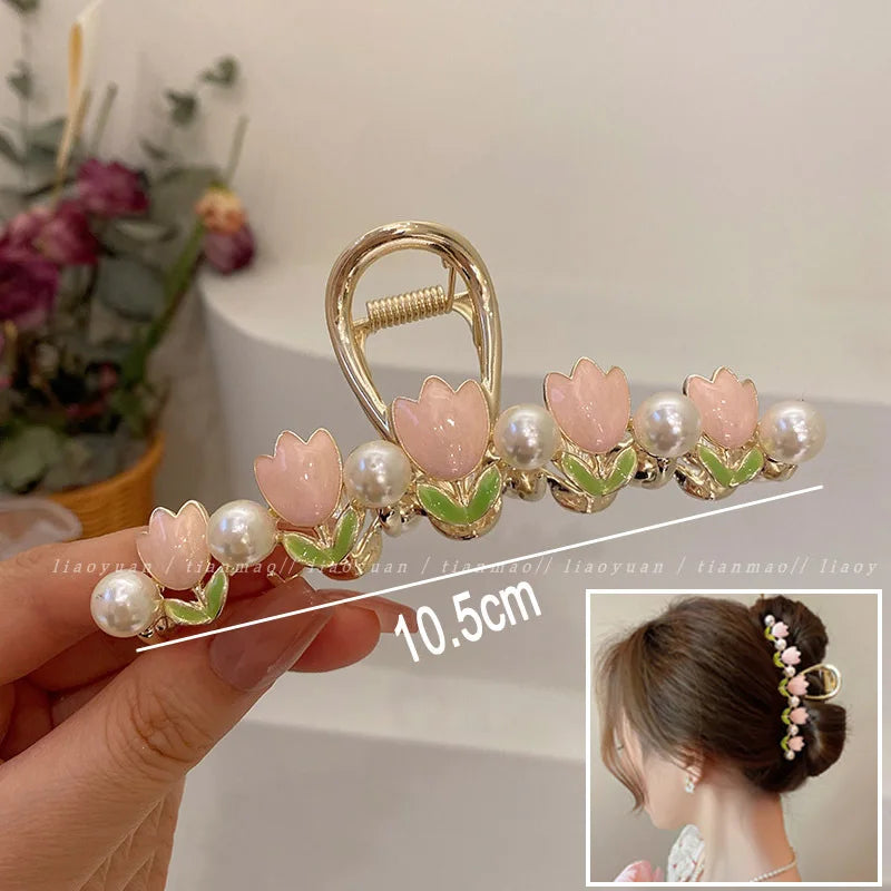 Flower Hair Claw Clip Ponytail Grab Hair Clips Shark Clip Woman Hairpins For Girl Hair Accessories Headdress