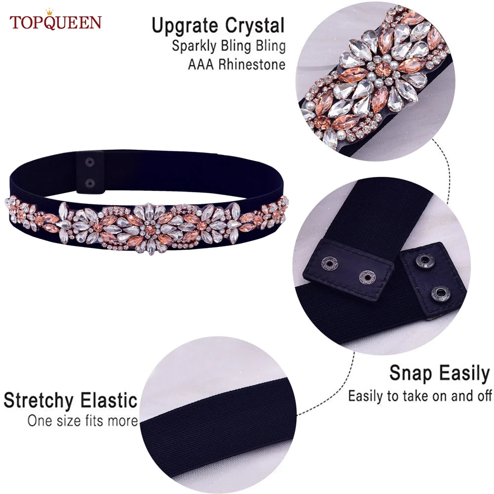 Elastic Belt Fashion Sparkly Rhinestone Stretch Waistband