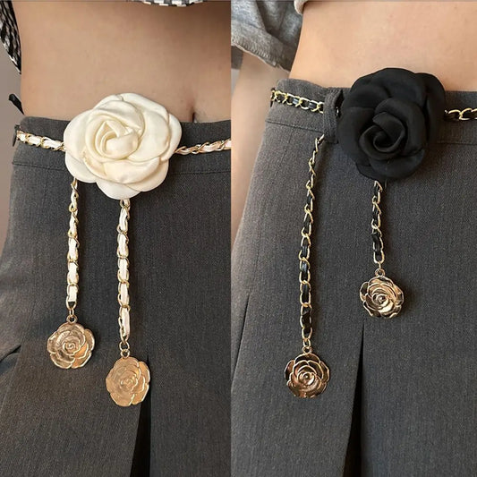 1PC Camellia Waist Chain Accessories For Women Fashion Flower Chain Waist Belt Decoration Dress Chain