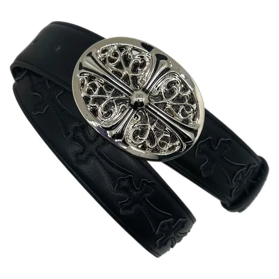 Cross Belt Men's and Women's Red Black Retro Round Cross Buckle
