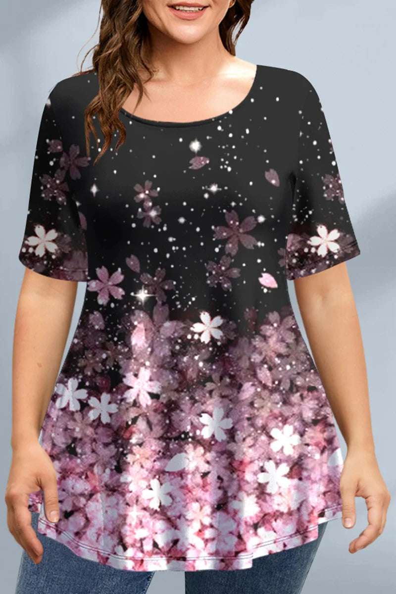 Women's T-Shirts Spring Clothing Floral Graphic O-Neck Pullovers Short Sleeve Tops Streetwear Oversized Apparel Ladies