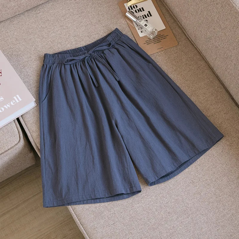 Cotton Shorts, Summer Casual Solid Two Pockets shorts high waist loose shorts  Soft Cool female shorts