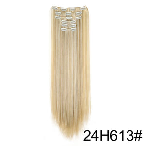 Synthetic 24Inch 16 Clips in Hair Extensions Long Straight Hairstyle Hairpieces Heat Resistant False Hair Daily Use