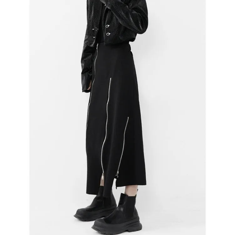 Long  High Waist A-line Zipper Split Irregular  Streetwear