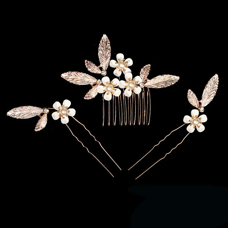 Luxury Pearls Flower Hair Comb Hair Pins Clips Set Cute Hair Fork Headpieces for Women Jewelry Gift Hair Accessory