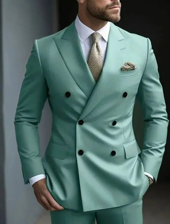 Double Breasted Men's Suits Six-buttons 2 Piece Set Blazer Pant Custom Made Wedding Tuxedos Male Prom Party Suits