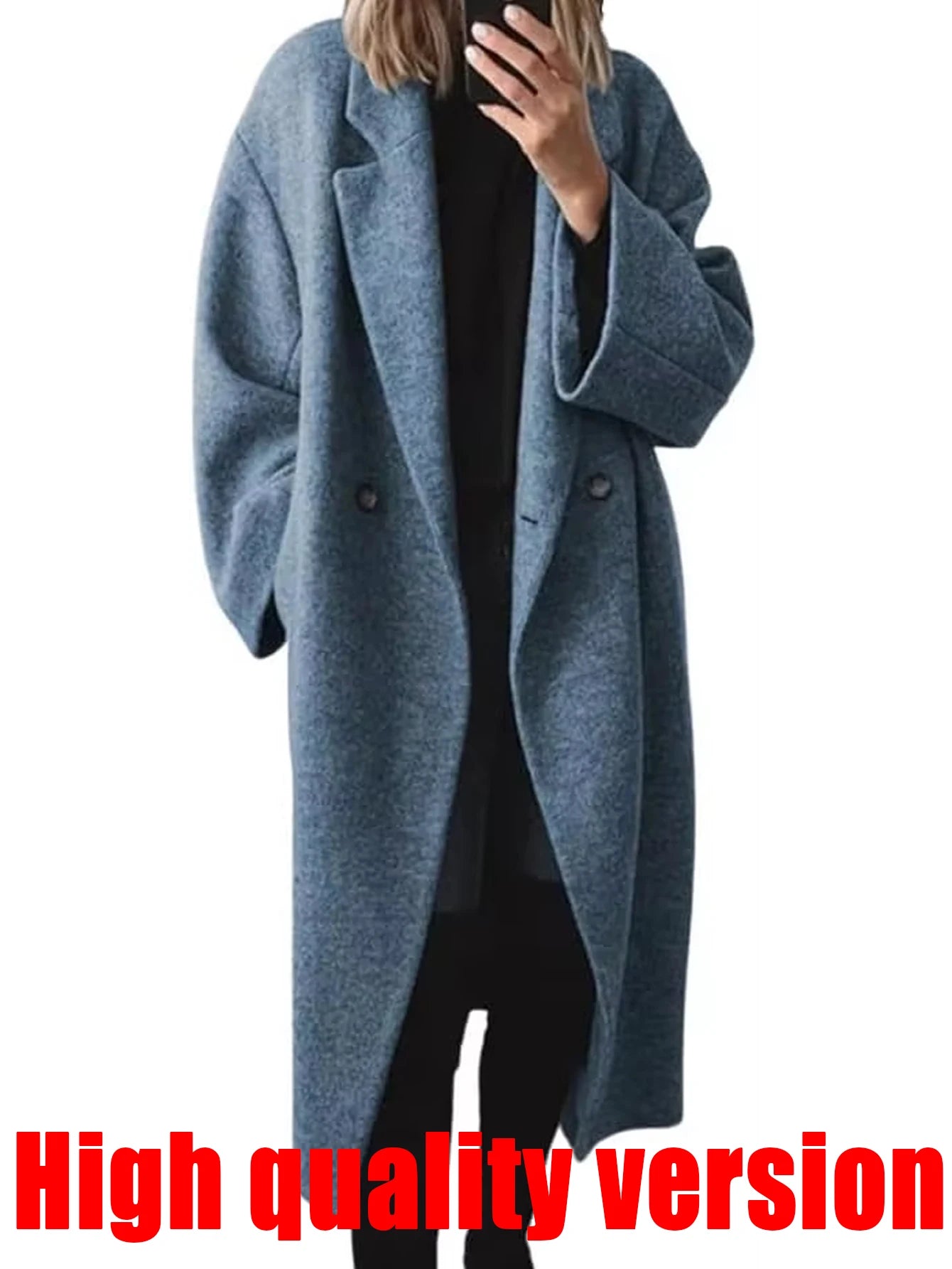 Double Breasted faux wool Coat Long Sleeve Notch Lapel Long Trench Coat