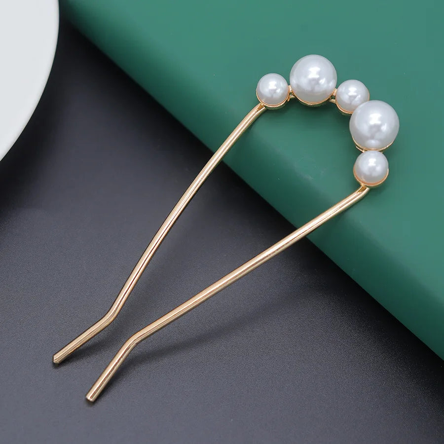 Pearl Hairpins U-shaped Metal Shell Hair Clip Pins Women Girls Hair Sticks Bun Maker Hair Styling Accessories Gifts
