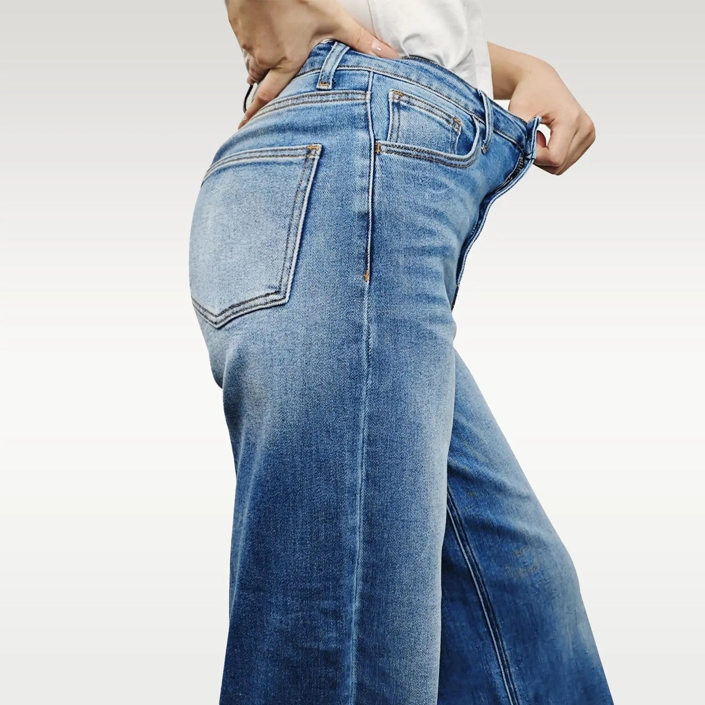 Women Wide Leg High-waisted Stretchy Jeans Baggy Pants Medium Blue  Streetwear
