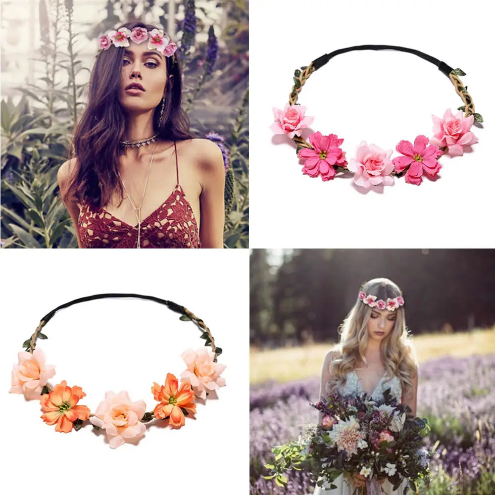 Flower Crown Hairband Rope Floral Headband Garland  Wreath Elastic Hair Accessories  Headpiece