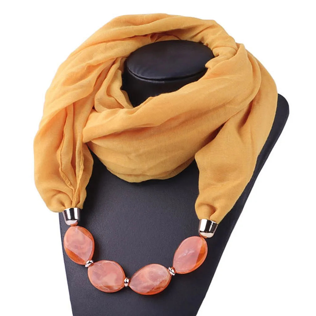Elegant Women Necklace Scarf with Ethnic Style Pendant Soft Cotton Linen Design for Versatile Fashion Accessory