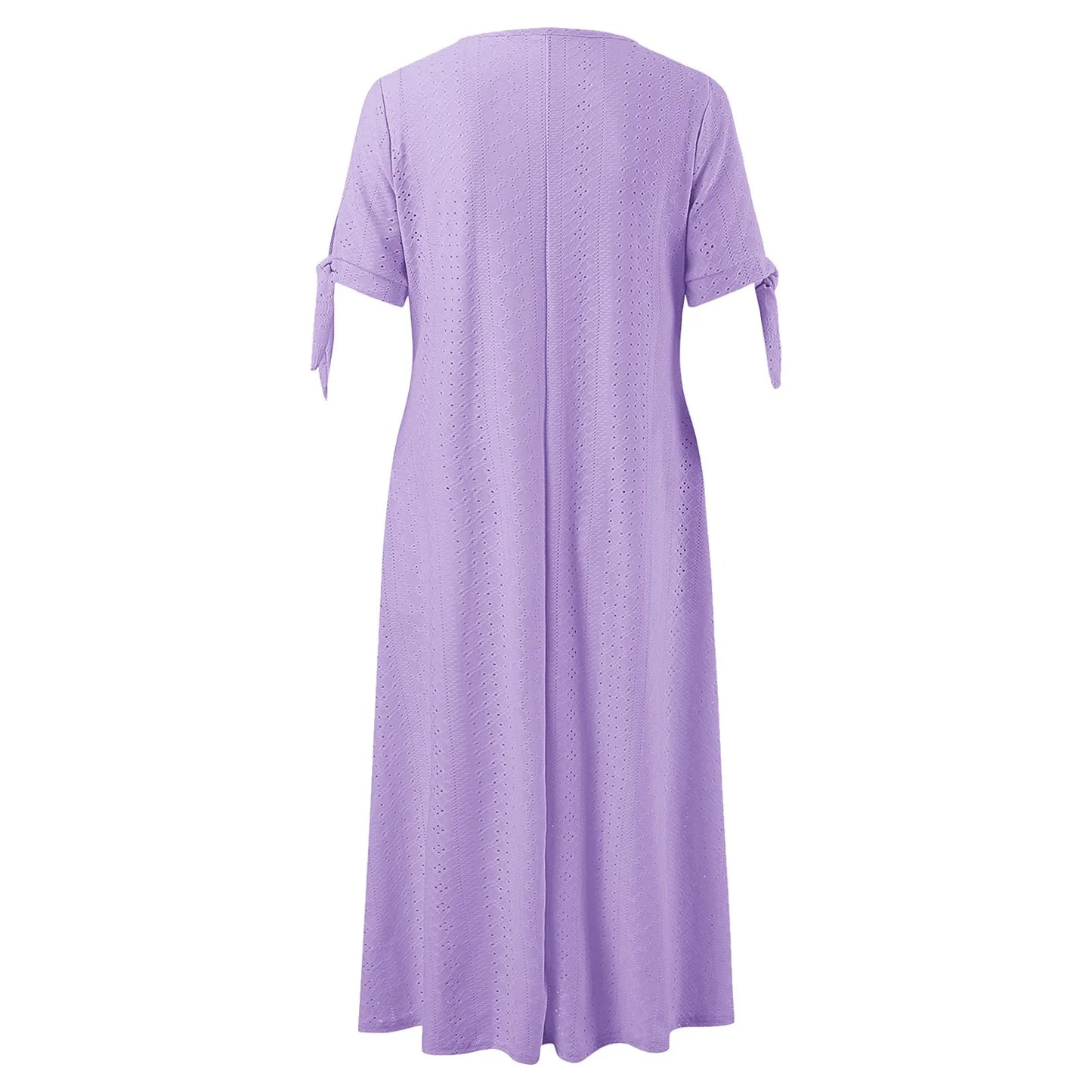 Dresses for Elegant Ladies Party Dresses Hollow Out Bow Short Sleeve Lace Waist Pocket Wedding Mother Dress