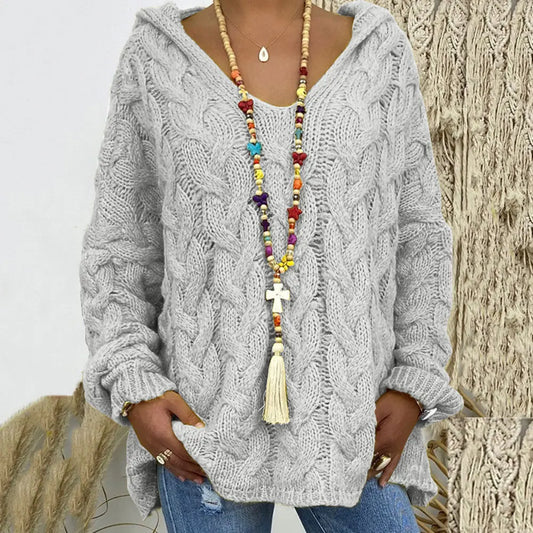 Women's Autumn Twist Knitted Sweater Casual Solid Hooded Pullovers Europe Style Jumpers Streetwear Women's Clothes