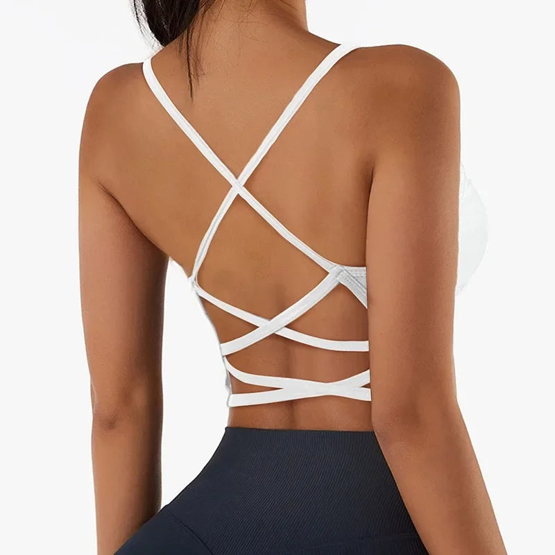 Cross Strap Sports bra High Impact For Gym Fitness  Sportswear Tank Top Yoga Push Up Crop Top