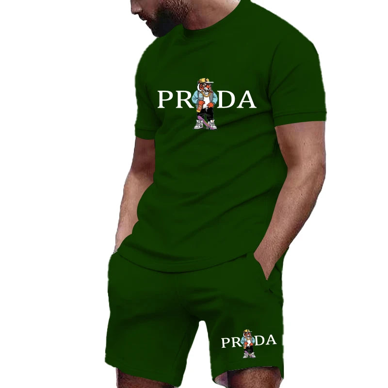 Summer Fashion Men's Gym Sports Set Men's Summer Golf Sports Set O-neck T-shirt with shorts Football Sports Slow Running
