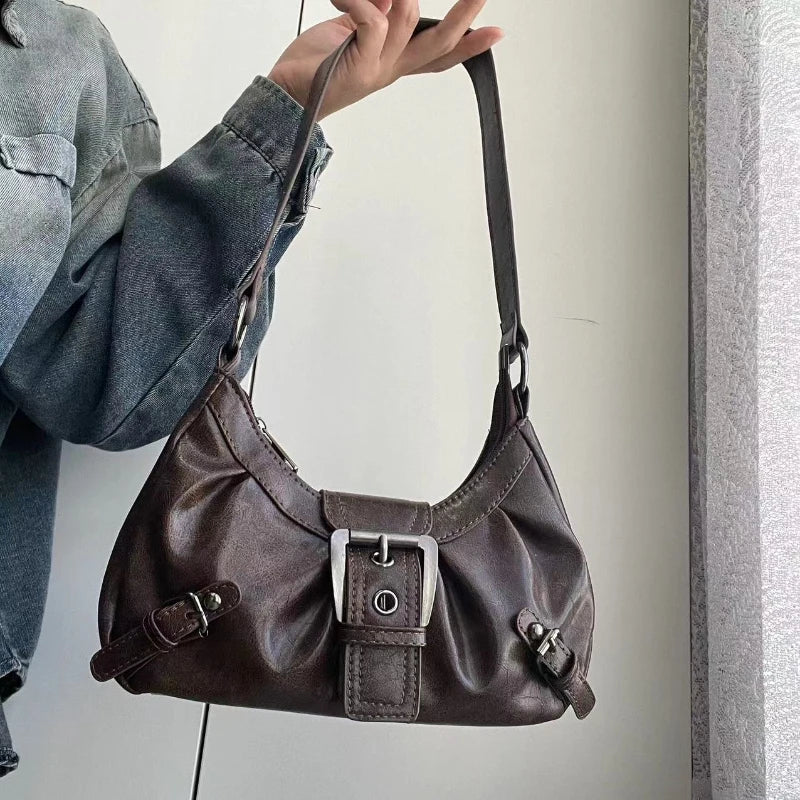 Spring Hot Selling Maillard Style Retro Style Small Bag Wasteland Style Vintage Leather Shoulder Armpit Bag