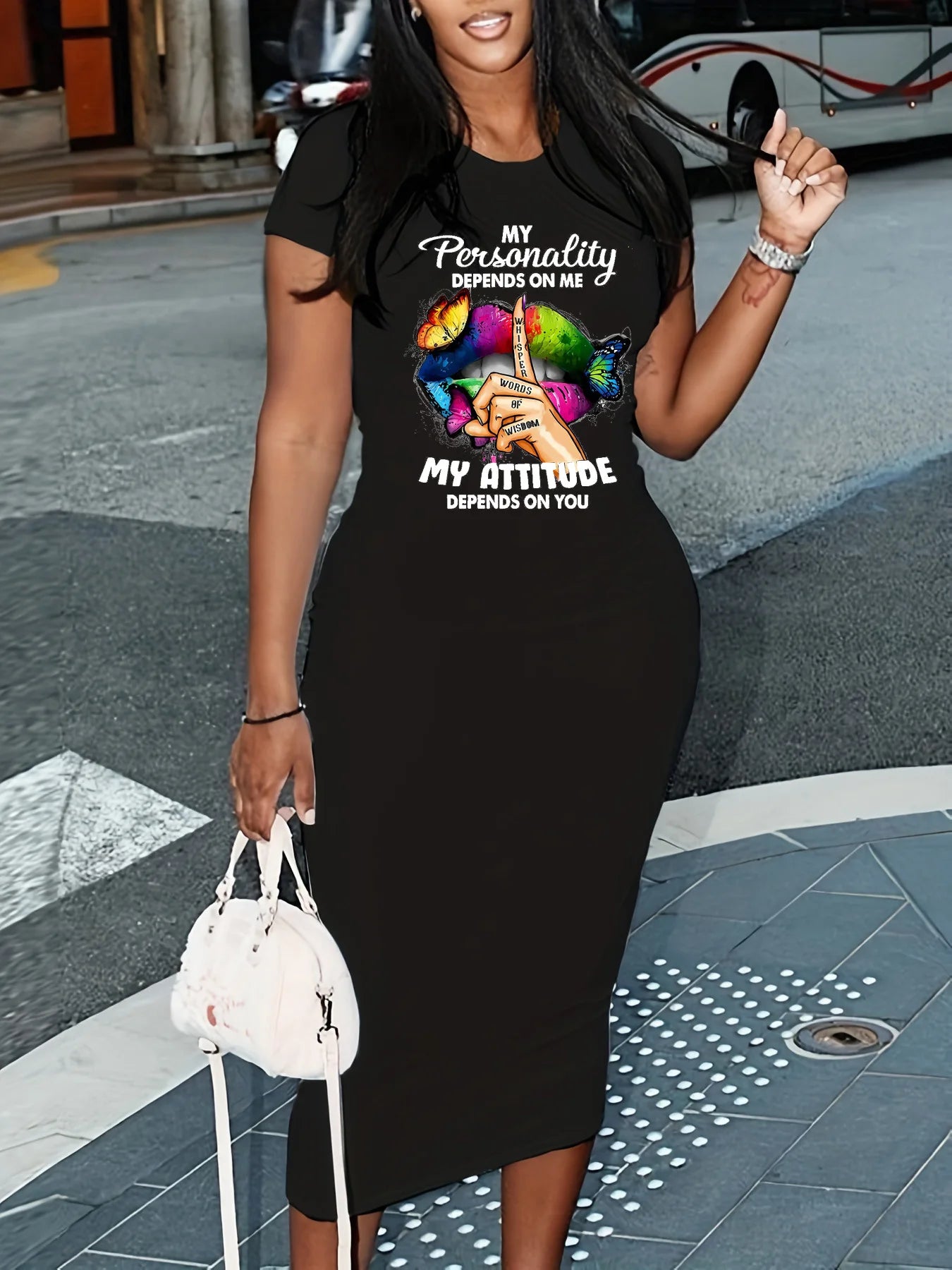 Women's T-shirt Long Dress Black Plus Size XS-5XL