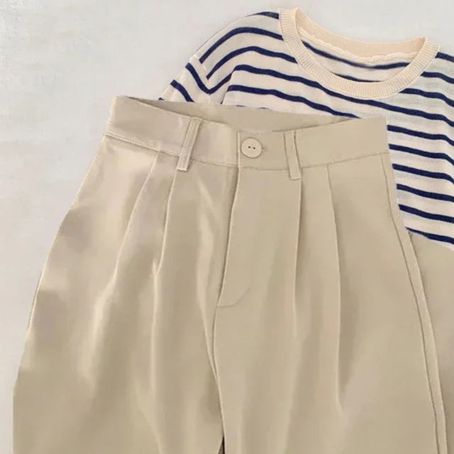 High Waist Women Suit Pants Fall Straight Office Fashion Trousers Casual Button Loose Female Pants