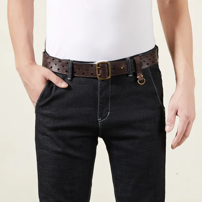 100% Pure Cowhide 3.8cm Wide Luxury Thick Genuine Leather Belt  Double Pin Buckle