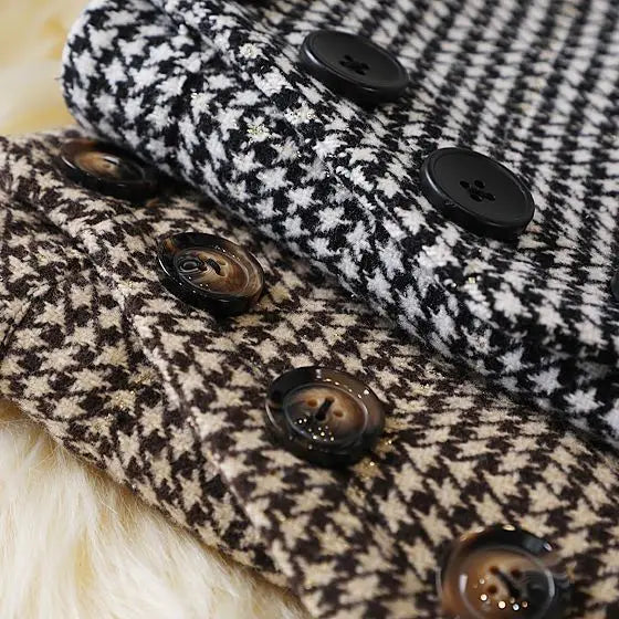 Woolen Skirt High Waist Package Hip Skirt Houndstooth Plaid Long