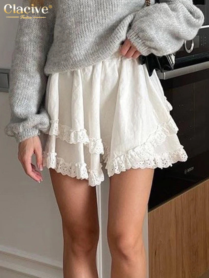 Casual Loose  High Waist Mini Skirt Pleated Skirt F