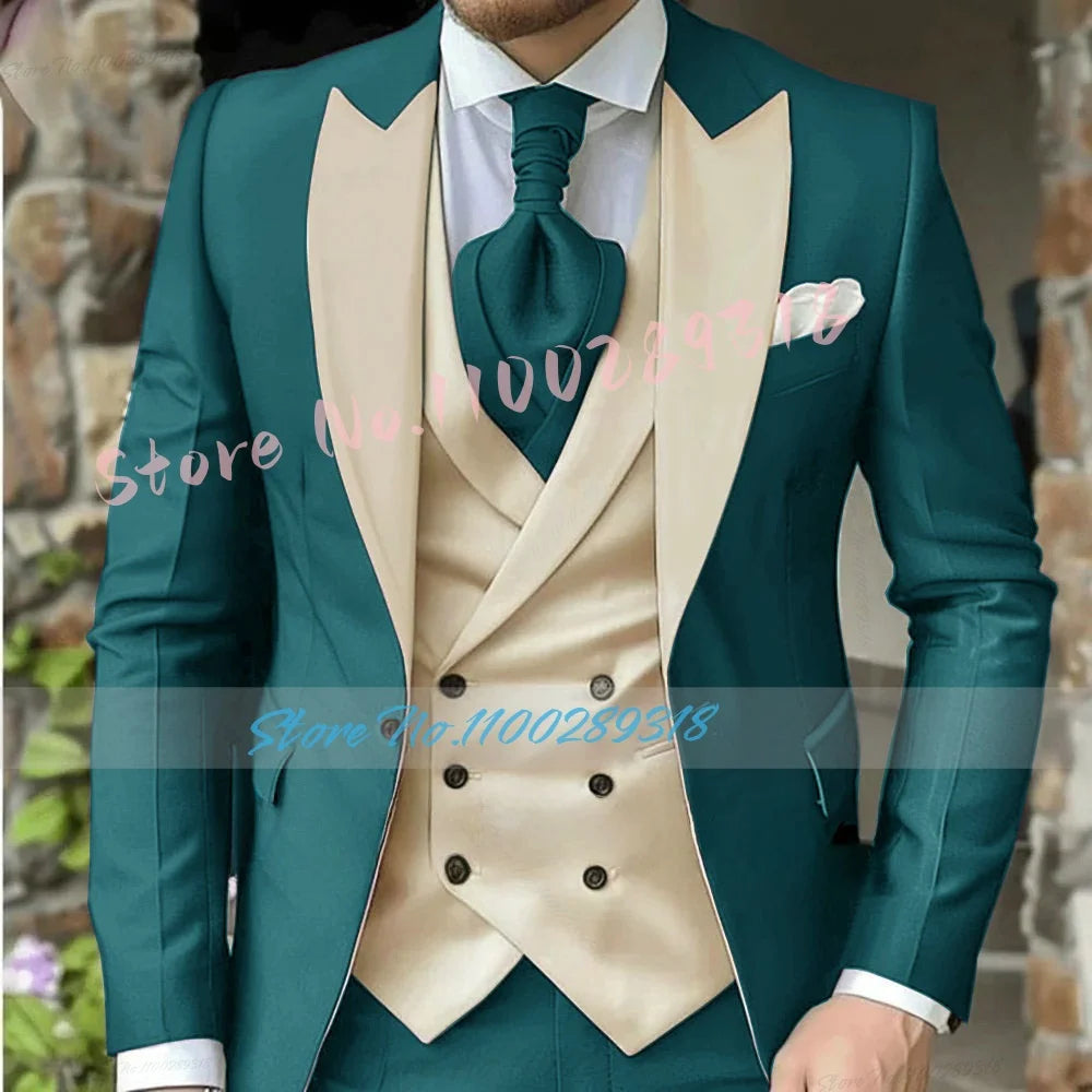 Classic Suits For Men Custom Made 3 Piece Jacket Vest Pants Set Formal Business Tuxedos