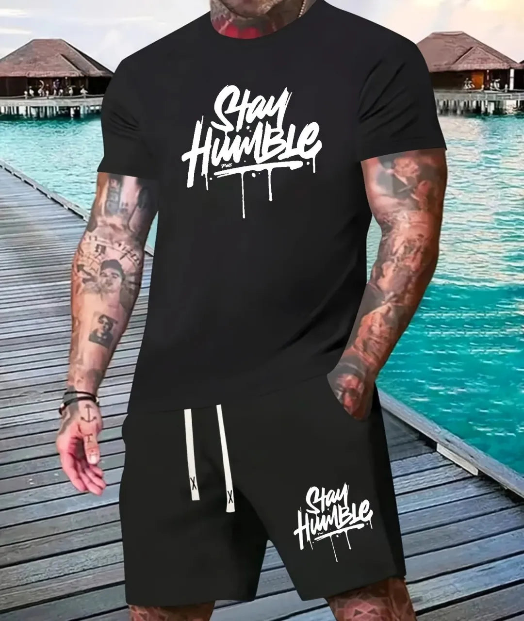 summer 3D digital printed men's suit Fashion short sleeve shorts suit Outdoor street men's sports shorts Summer daily