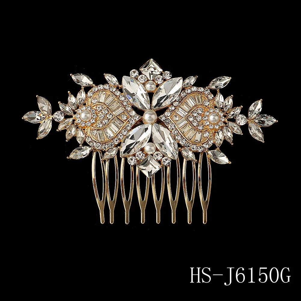 Golden Luxury Pearl Hair Comb Classic Jewelry Crystal Side Bangs Hair Clip For Women Elegant Headpieces