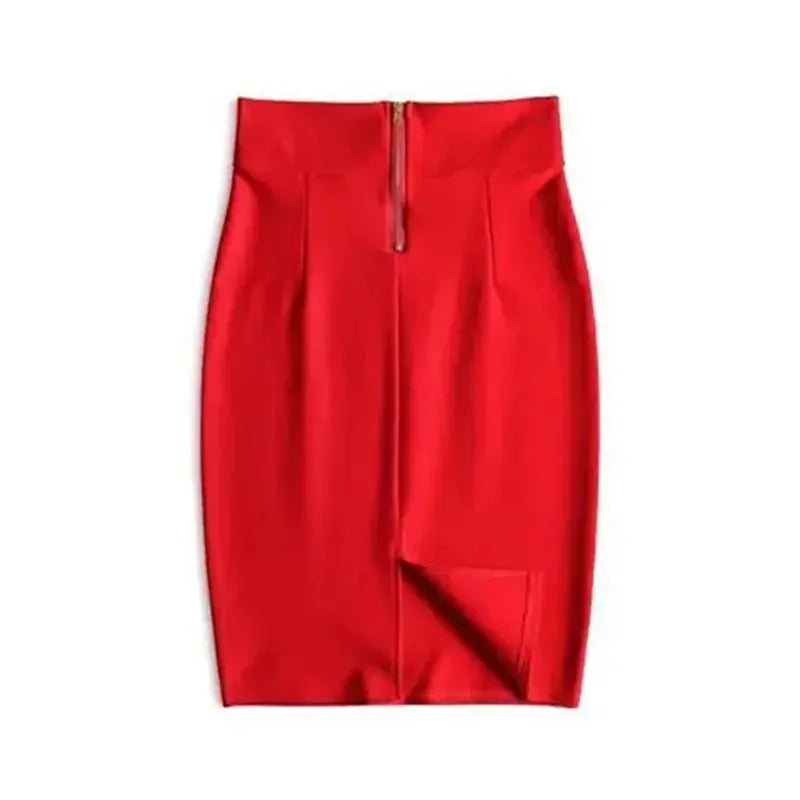 High Waist Skirt Midi Zipper Elastic  Office Pencil Skirt