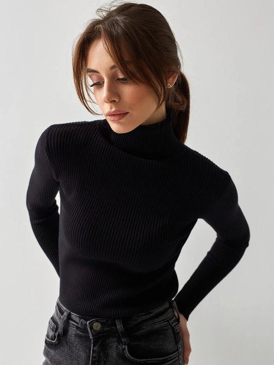New Elegant Style Simplicity High Collar Solid Color Regular Sleeve Sweater Pullover