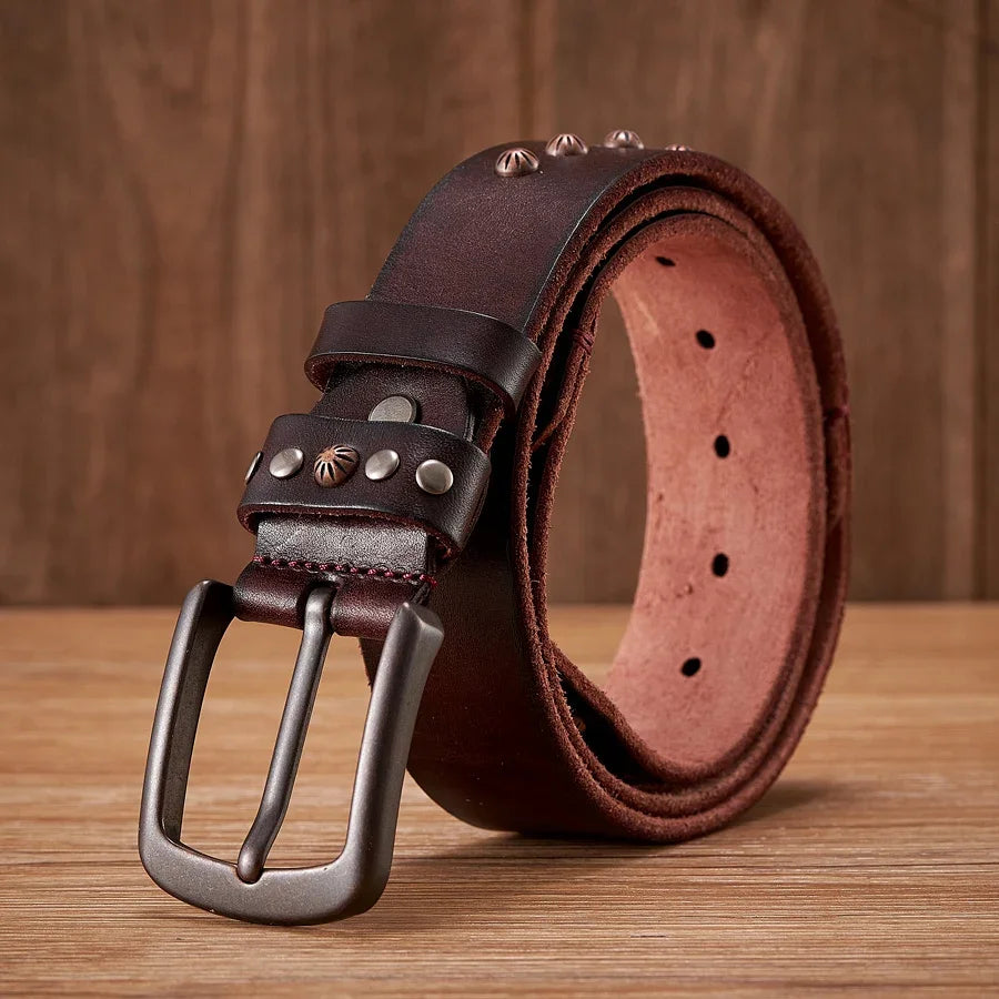 3.8CM  Cow skin Genuine Leather Belt Retro  Rivet Belt