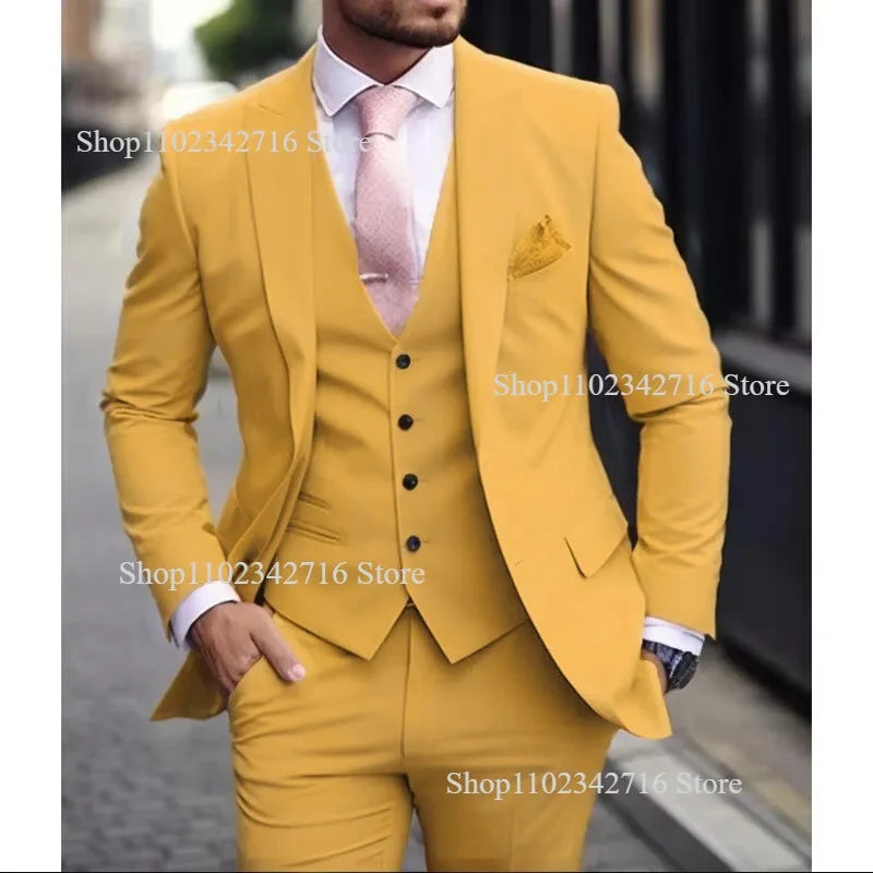 Luxury Men's Suits  Slim fit 3 Piece Jacket Pant With Vest Groom Wedding Tuxedo Formal Occasion