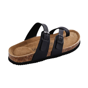 Summer Cork Sandals Women's Leather Clogs Slippers Black Classic Buckle Cork Slides